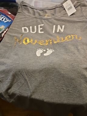 Gray Womens' 'Due in November' Graphic Top with Gold Accent